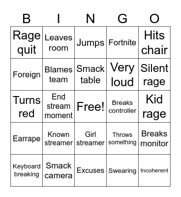 Gamer rage Bingo Card