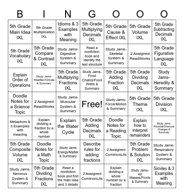 EOG REVIEW Bingo Card