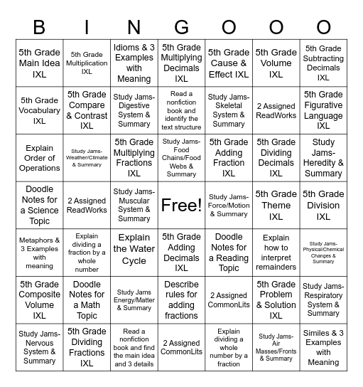 EOG REVIEW Bingo Card