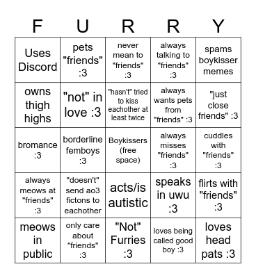 Gay "Friend" Group Bingo Card