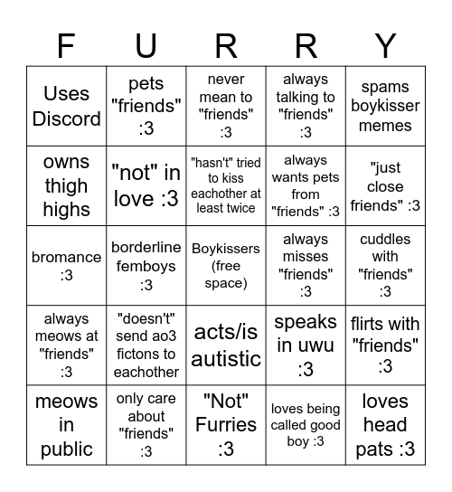 Gay "Friend" Group Bingo Card