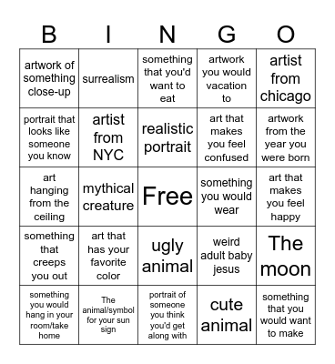 Art Museum Bingo Card