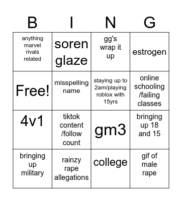 Untitled Bingo Card
