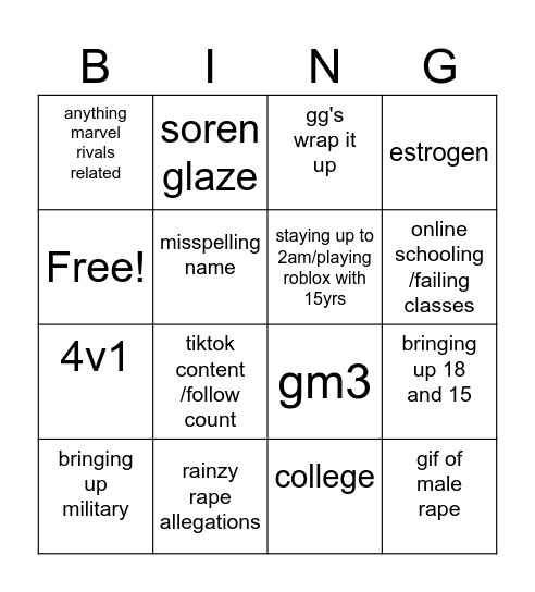 Untitled Bingo Card