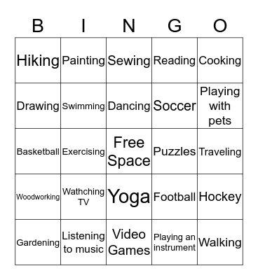 Leisure  Bingo Card
