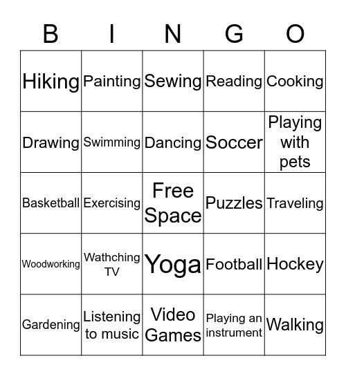 Leisure  Bingo Card