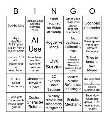 3D Sonic 2026 Meme List Bingo Card