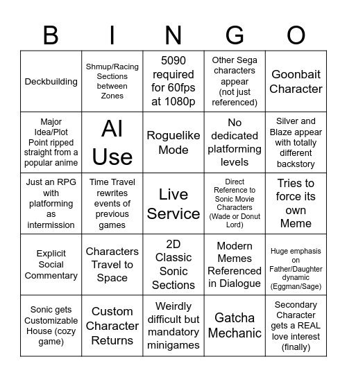 3D Sonic 2026 Meme List Bingo Card
