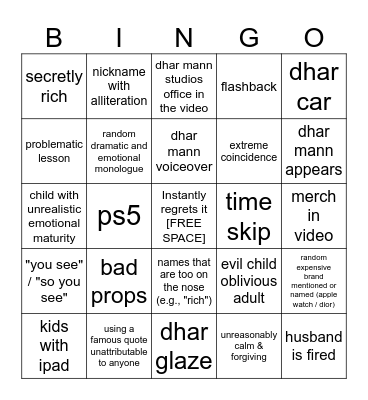 Dhar time Bingo Card