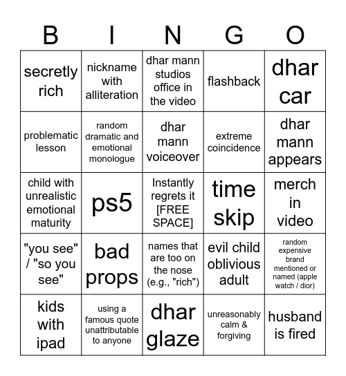 Dhar time Bingo Card