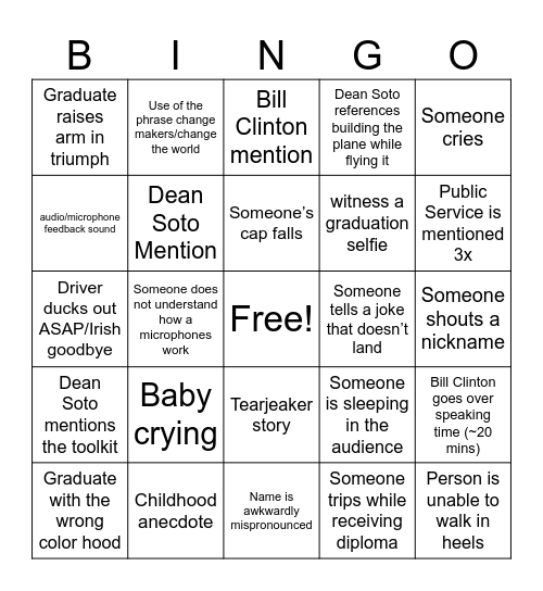 CSPS Graduation 2026 Bingo Card