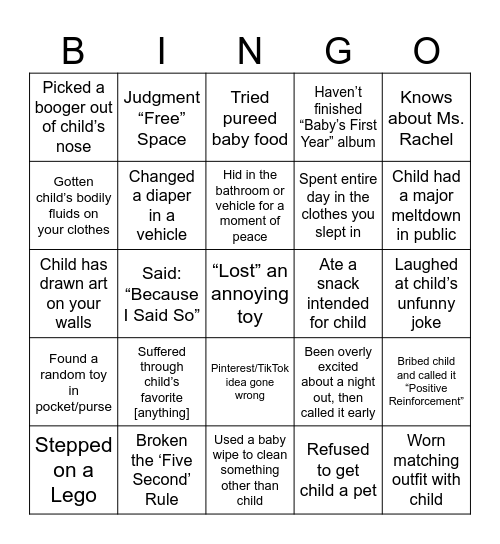 Moms Being Moms Bingo Card
