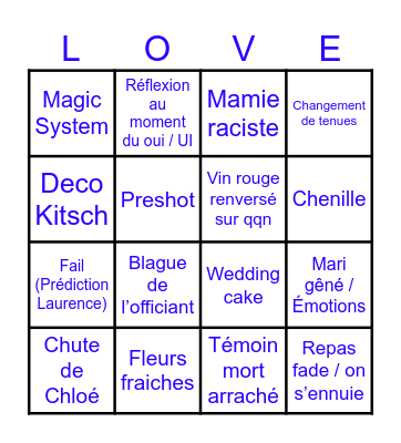 Mariage Chloé et Rob Bingo Card