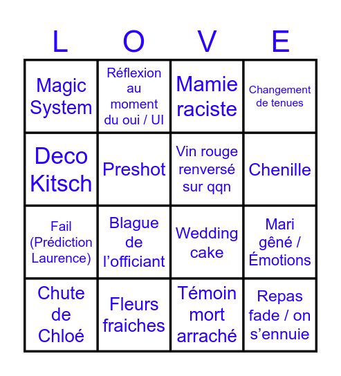 Mariage Chloé et Rob Bingo Card