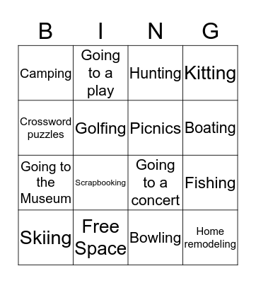 Leisure  Bingo Card