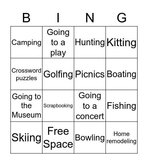 Leisure  Bingo Card