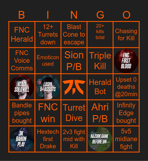 FNC vs TH  game 1 (S26) Bingo Card