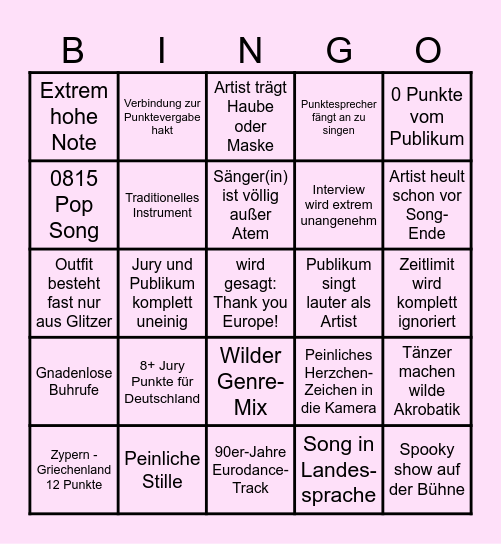ESC Bingo Weissenburg Bingo Card