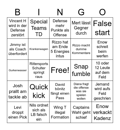 Generals vs Lions 2 Bingo Card