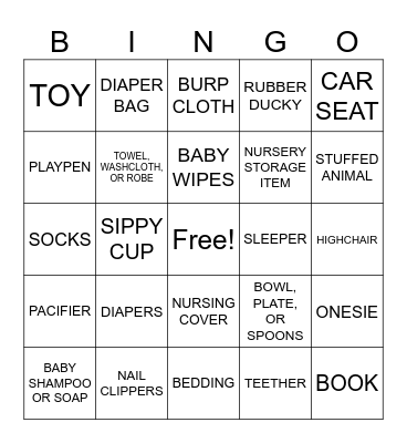 Baby Shower Bingo Card