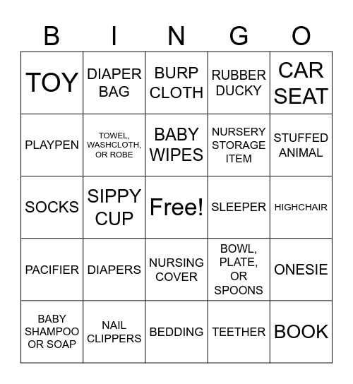 Baby Shower Bingo Card