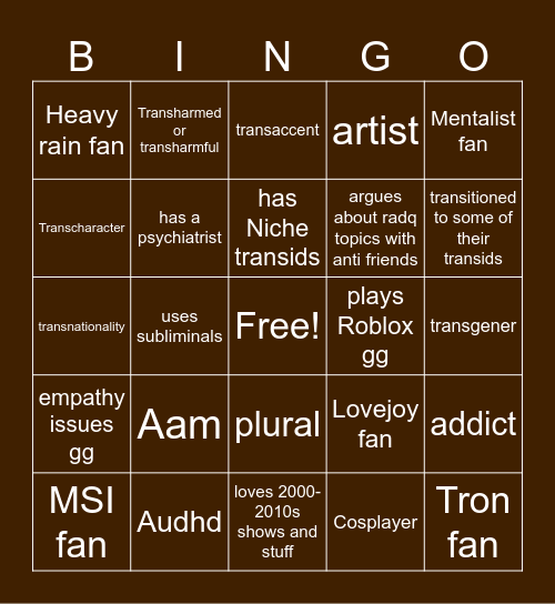 Maxwell's awesome Bingo Card