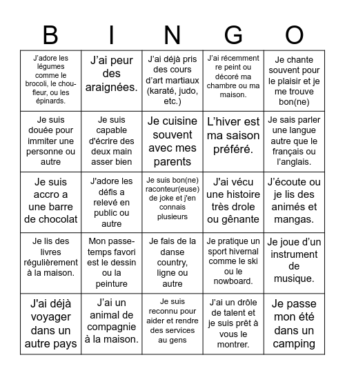 Bingo pour tous généralisé Bingo Card