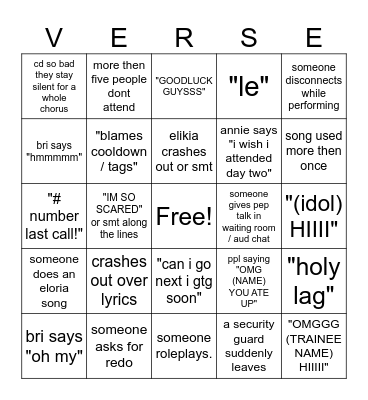 I-VERSE AUDITONS BINGO Card