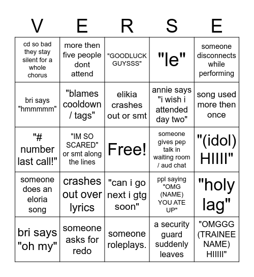 I-VERSE AUDITONS BINGO Card