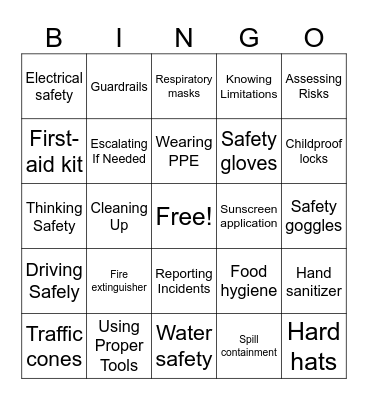 Safety Bingo Card