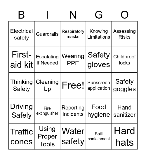 Safety Bingo Card
