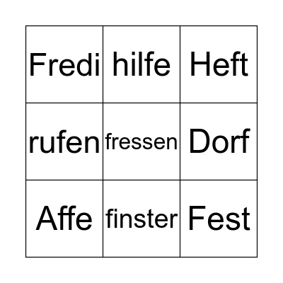 Buchstabe F f Bingo Card