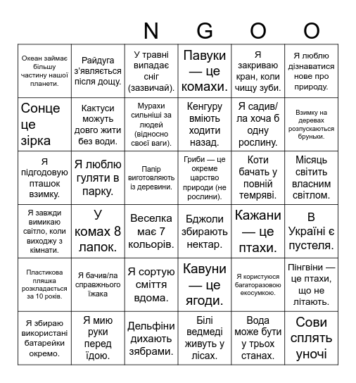 Світ навколо нас та екологічні звички Bingo Card