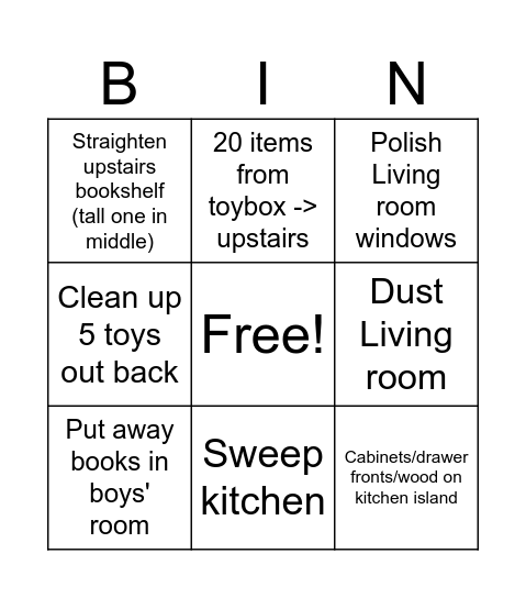 Adam Bingo Card