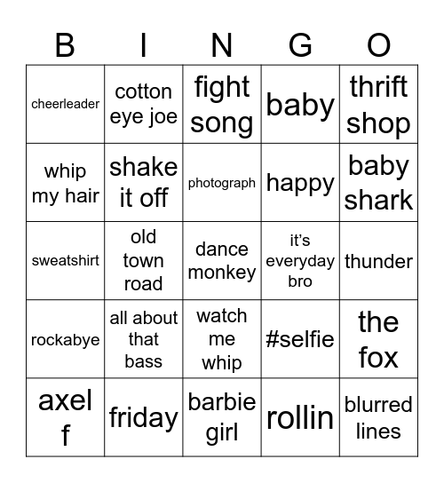 hated songs Bingo Card