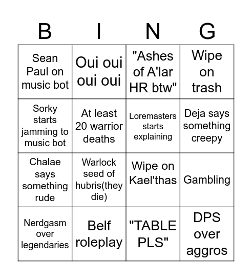 TK Bingo Card