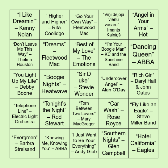 1977. gads Bingo Card