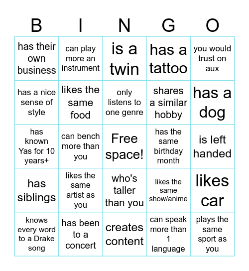 22 Shades of Blue Bingo Card
