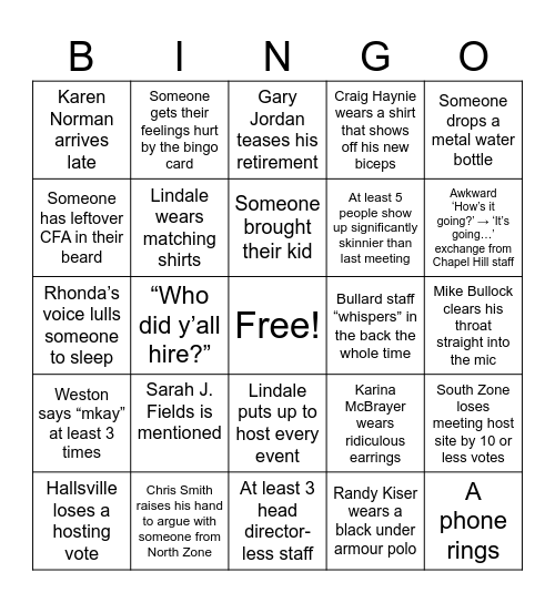 2026 Region 21 Spring Meeting Bingo Card