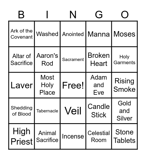 Tabernacle Bingo Card