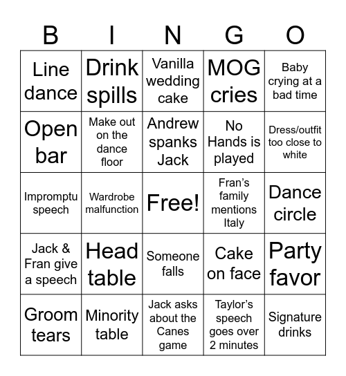 Kiker Wedding Bingo Card