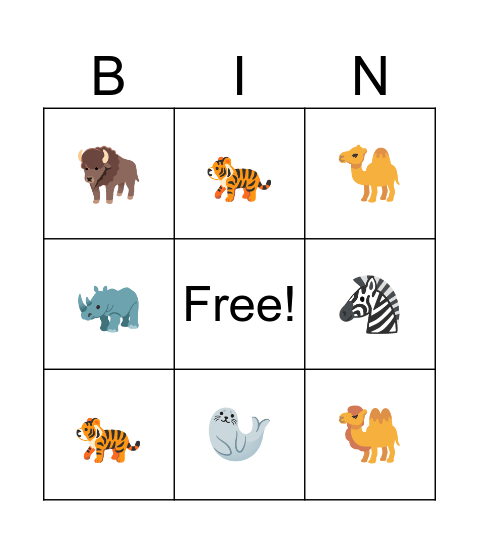 Zoo Bingo Card