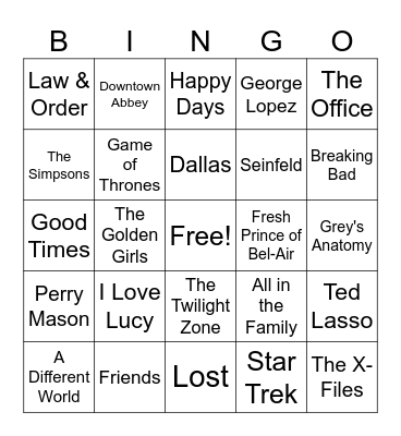 100th Anniversary of TV Bingo Card