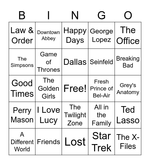 100th Anniversary of TV Bingo Card