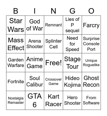 Summer Game Fest Bingo Card
