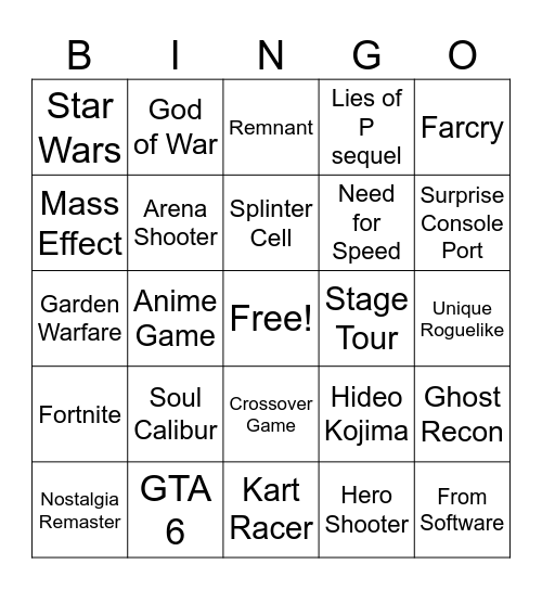 Summer Game Fest Bingo Card