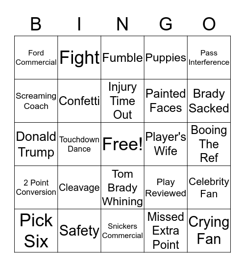 SUPERBOWL BINGO Card