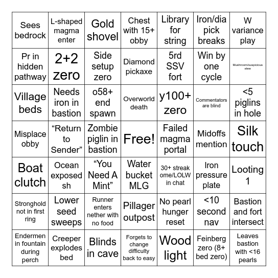 Season 10 LCQ Bingo Card