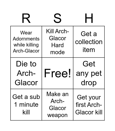 Arch-Glacor Bingo Card