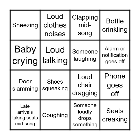 Choir Concert Audience Bingo Card